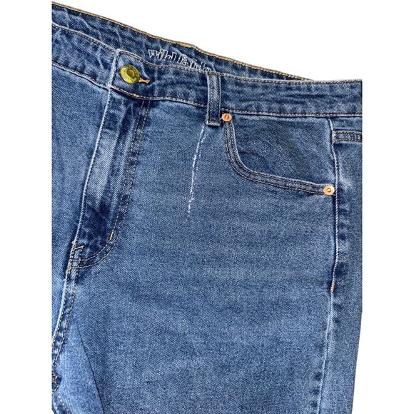 Mid-Rise Straight-Leg Recycled Blue‎ Denim Jeans With Raw Hem Wild Fable Size 14 - Picture 9 of 9